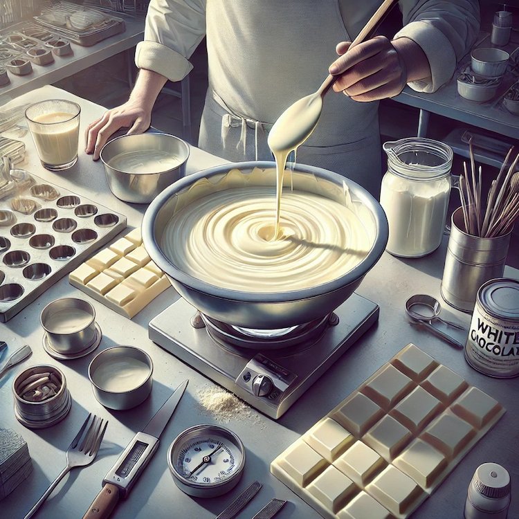 Illustration du processus de fabrication du chocolat blanc