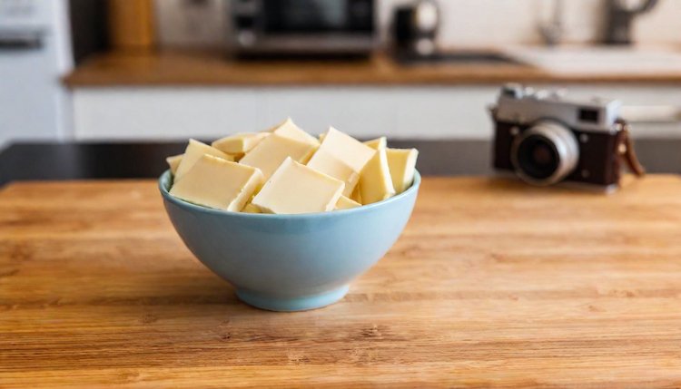 Photographie de chocolat blanc dans un bol