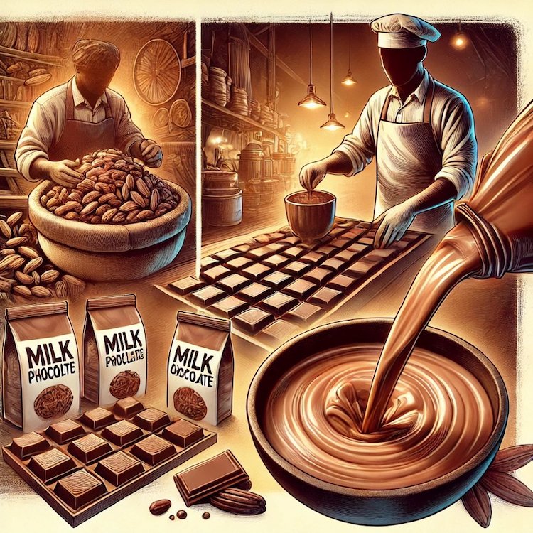 Illustration de la fabrication du chocolat au lait