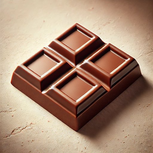 Illustration de 4 carrés de chocolat au lait sur fond beige